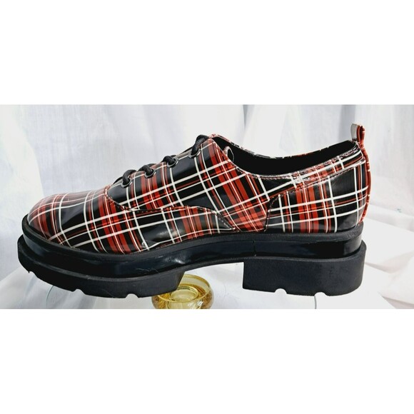 Jessica Simpson Sayze Red Plaid Patent Leather Platform Oxford Size 8 - Picture 3 of 13